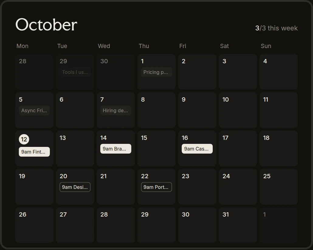 Month calendar with suggested posts filling open slots